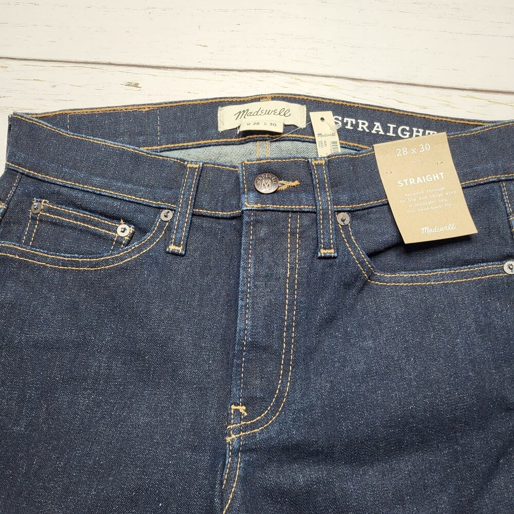 Madewell Mens Straight Jeans Dark Rinse Wash Relaxed Flex Denim Button Zip 28x30 - Picture 5 of 12